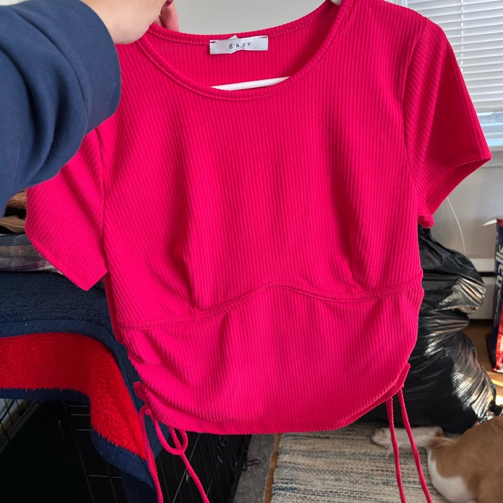 Hot pink cropped with ties
